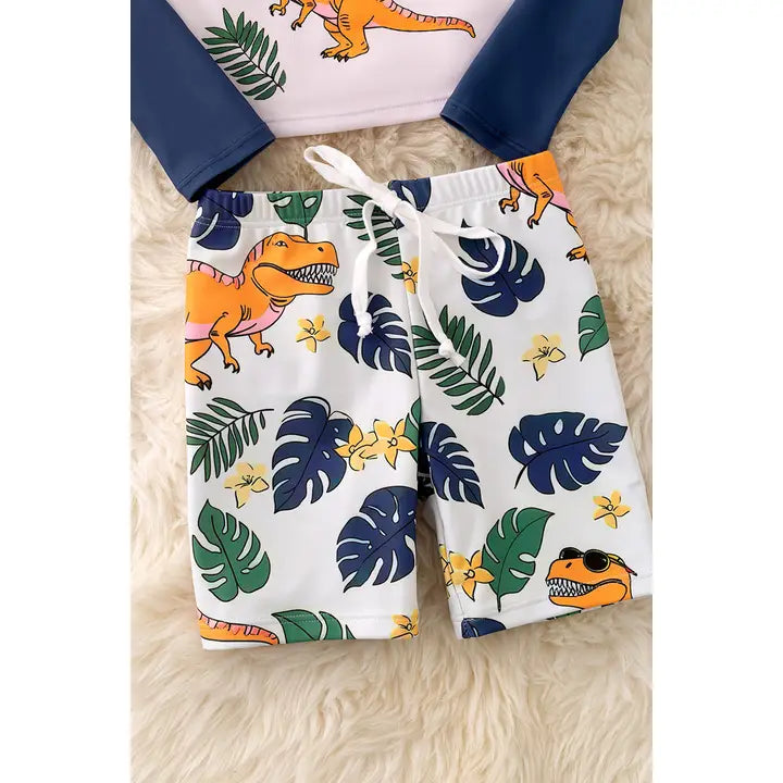 Dinosaur Printed Long Sleeve Swim Set