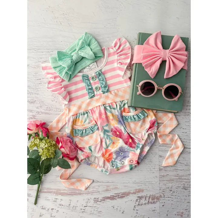 Pink Stripes & Flowers Infant Romper