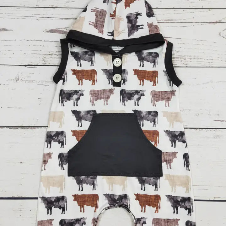 Boy Cows Printed Romper with Pocket