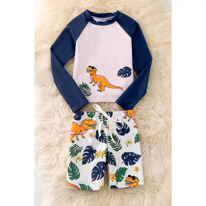 Dinosaur Printed Long Sleeve Swim Set