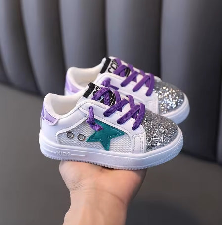 Kids glitter star sneakers -purple lace edition