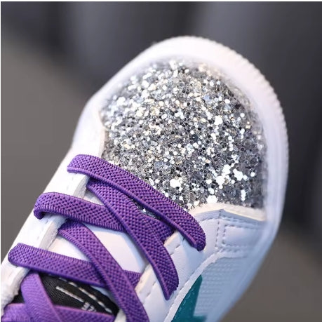 Kids glitter star sneakers -purple lace edition