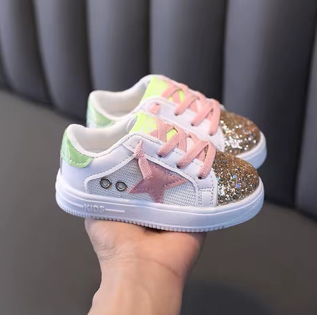 Kids glitter star sneakers -Pink lace edition